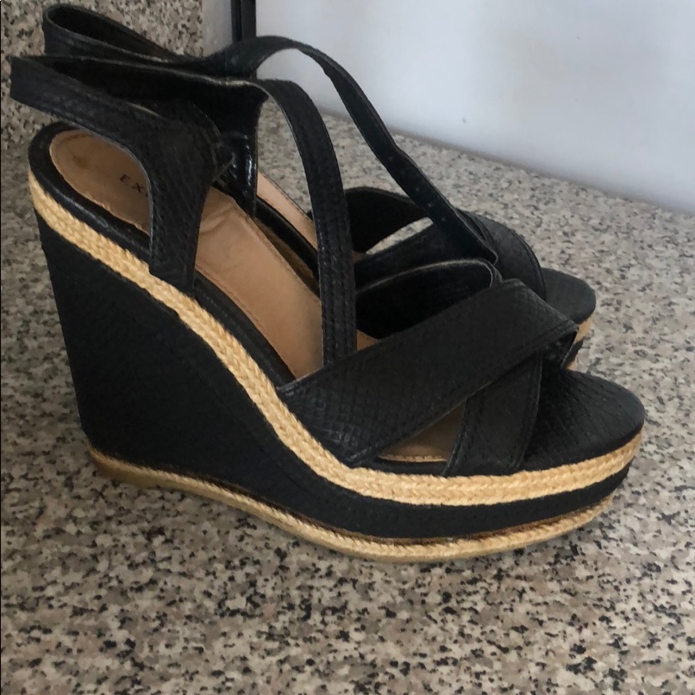 Black and Tan sandal wedges